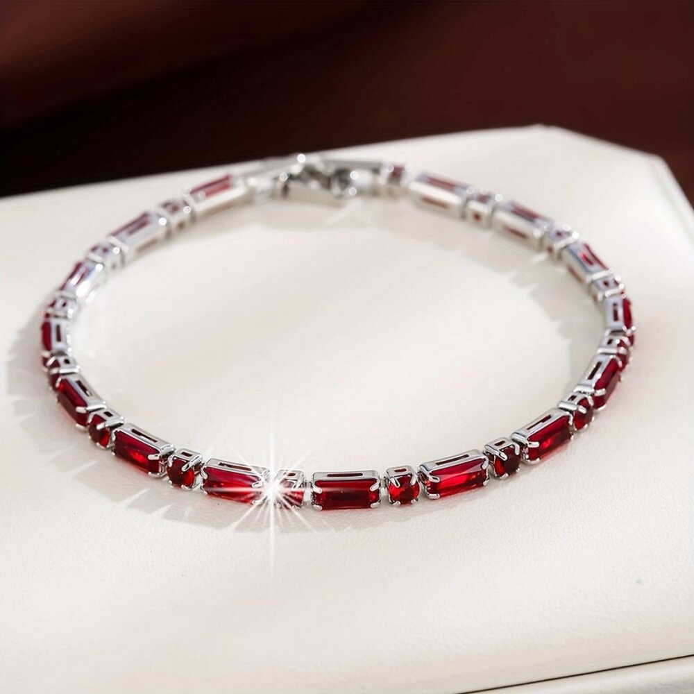 925 Sterling Silver 7" Womens 2ct Red Ruby Gemstone Tennis Bracelet New Jewelry